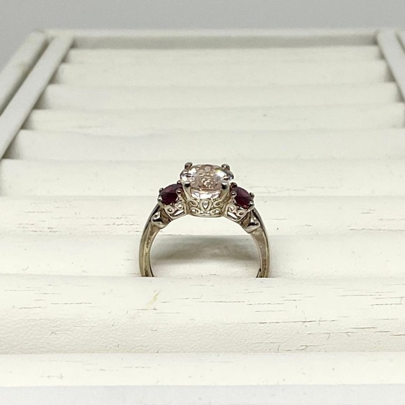 Sterling Silver-Multi-Gemstone Garnets & Pink Ring-Size 7 - Picture 4 of 7